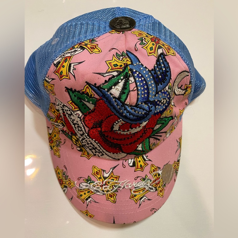 Vintage 90s EdHardy Rose rhinestone SnapBack